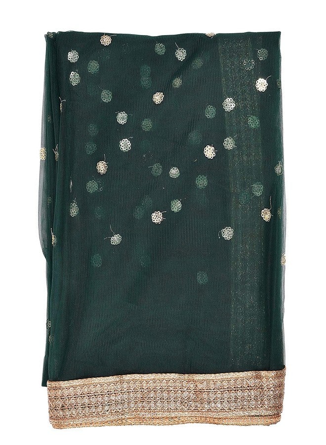 themilestocks TMS Woman's Embellished Net Dupatta Scarf Shawl Wrap Soft Indian Bridal Wedding (Green), 87 Inches X 44 Inches || 220 cm X 112cm - Image 5